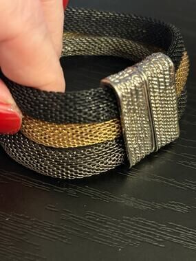 Vintage Tri Tone Mesh Magnetic Bracelet 7”